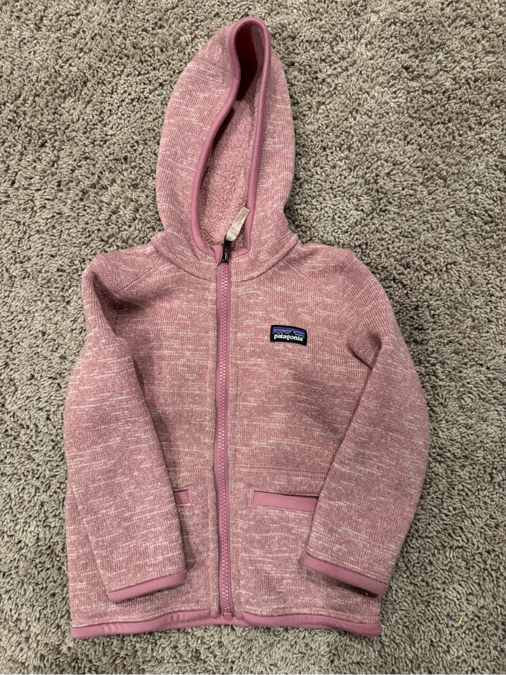 Patagonia Kids Pink Hooded Zip-Up Sweater Jacket
